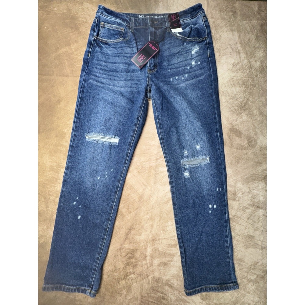 No Boundaries Super High Rise Destructed Girlfriend Blue Jeans Size 15